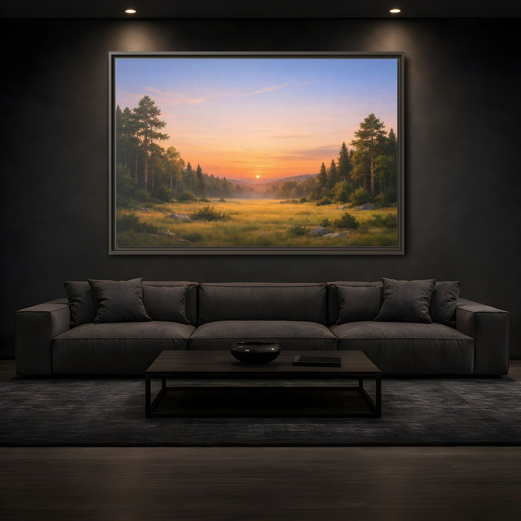 Mockup 3. Nature Sunset Landscape Golden Sunset Landscape shown as stretched canvas wall art