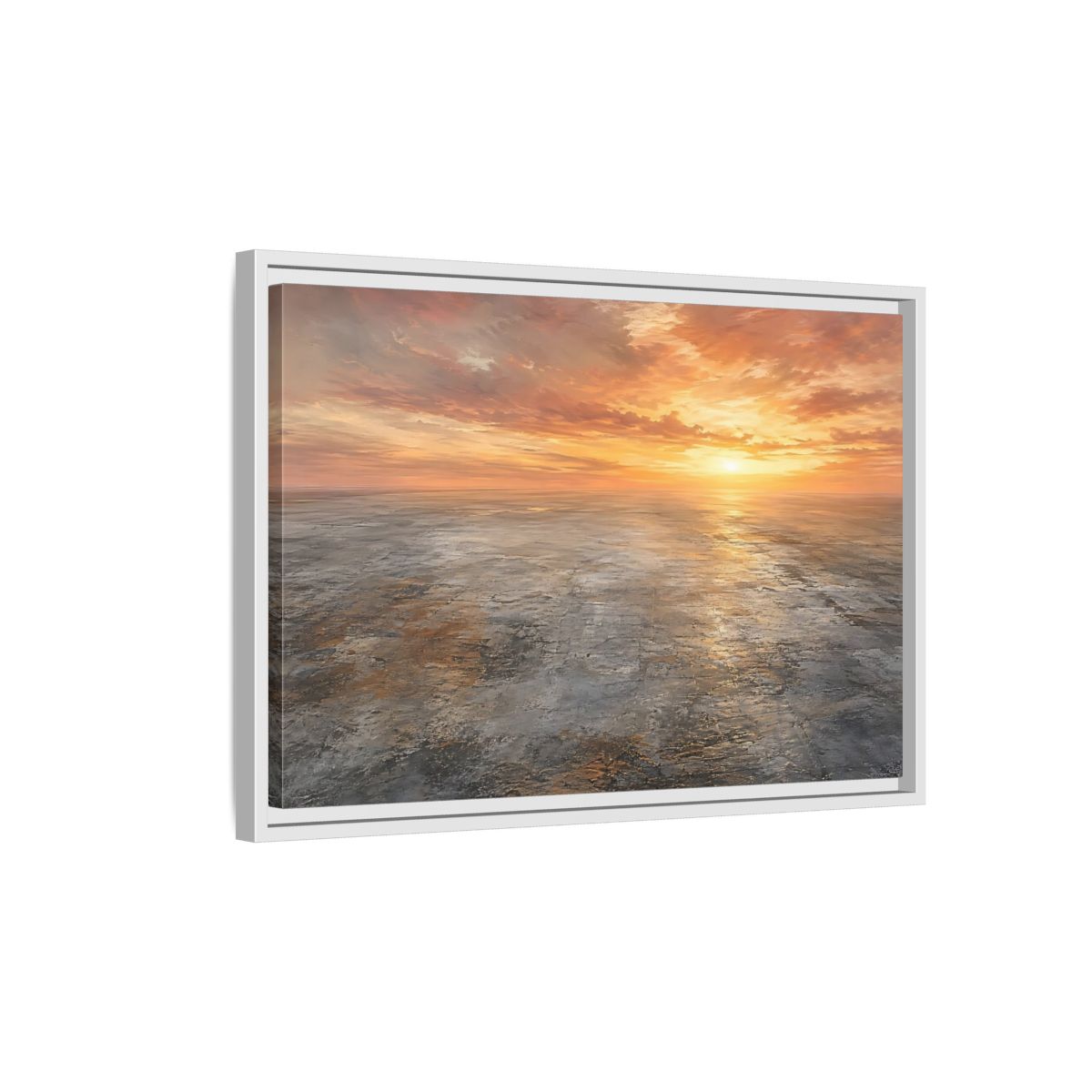 Side Mockup 1. Nature Sunset Landscape Orange Sunset shown as stretched canvas wall art