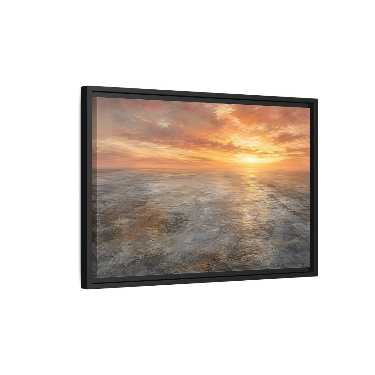 Side Mockup 3. Nature Sunset Landscape Orange Sunset shown as stretched canvas wall art