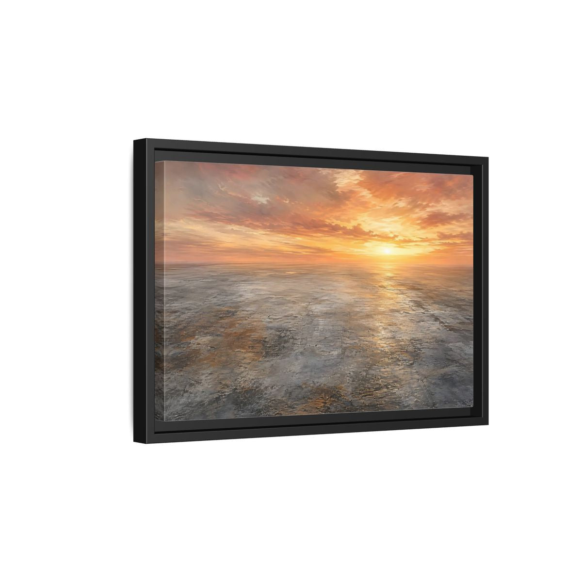 Side Mockup 6. Nature Sunset Landscape Orange Sunset shown as stretched canvas wall art
