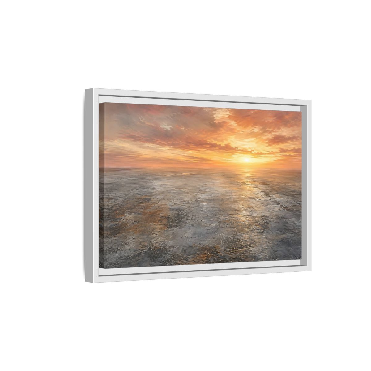 Side Mockup 4. Nature Sunset Landscape Orange Sunset shown as stretched canvas wall art