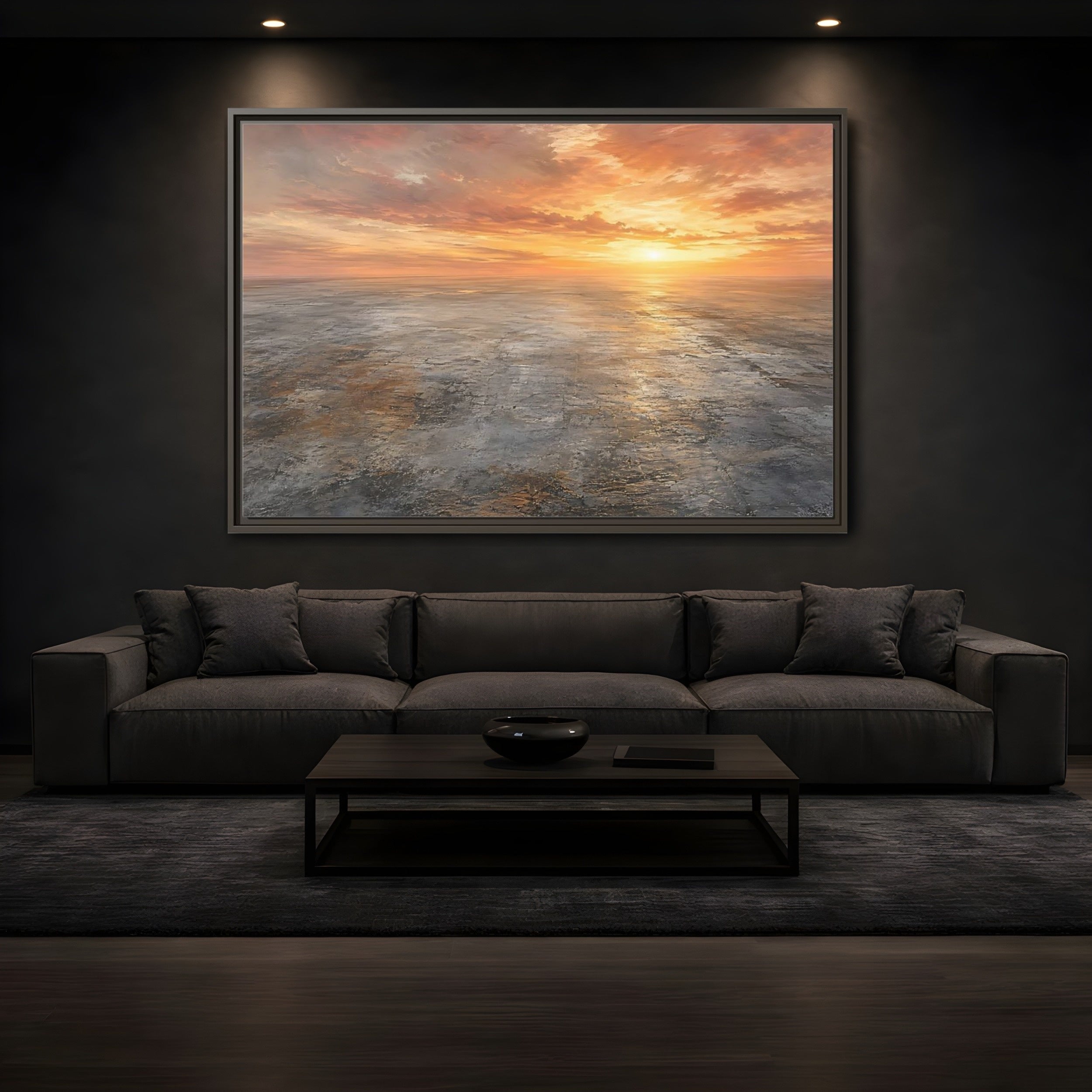 Mockup 3. Nature Sunset Landscape Orange Sunset shown as stretched canvas wall art