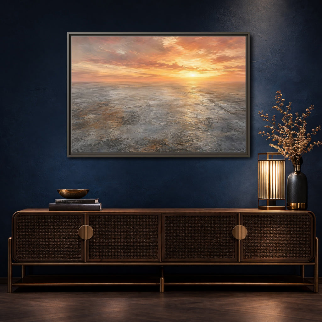 Mockup 4. Nature Sunset Landscape Orange Sunset shown as stretched canvas wall art