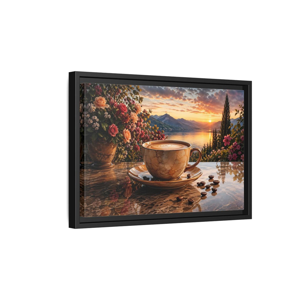Side Mockup 6. Nature Sunset Landscape Warm Sunset Coffee shown as stretched canvas wall art