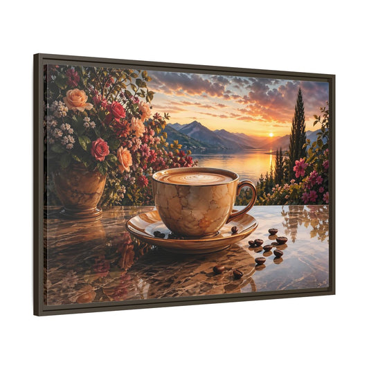 Main Mockup. Nature Sunset Landscape Warm Sunset Coffee shown as stretched canvas wall art