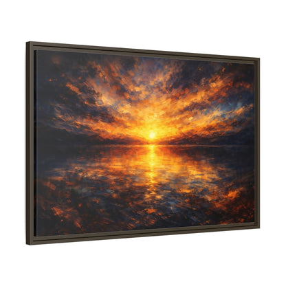 Main Mockup. Nature Sunset Orange And Blue shown as stretched canvas wall art