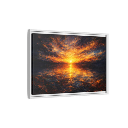 Side Mockup 1. Nature Sunset Orange And Blue shown as stretched canvas wall art