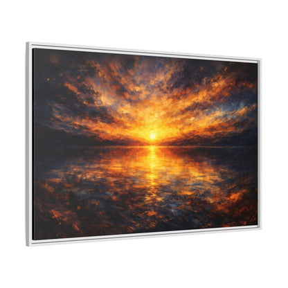 Side Mockup 7. Nature Sunset Orange And Blue shown as stretched canvas wall art