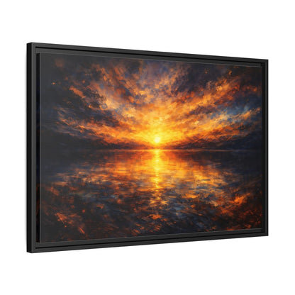 Side Mockup 14. Nature Sunset Orange And Blue shown as stretched canvas wall art
