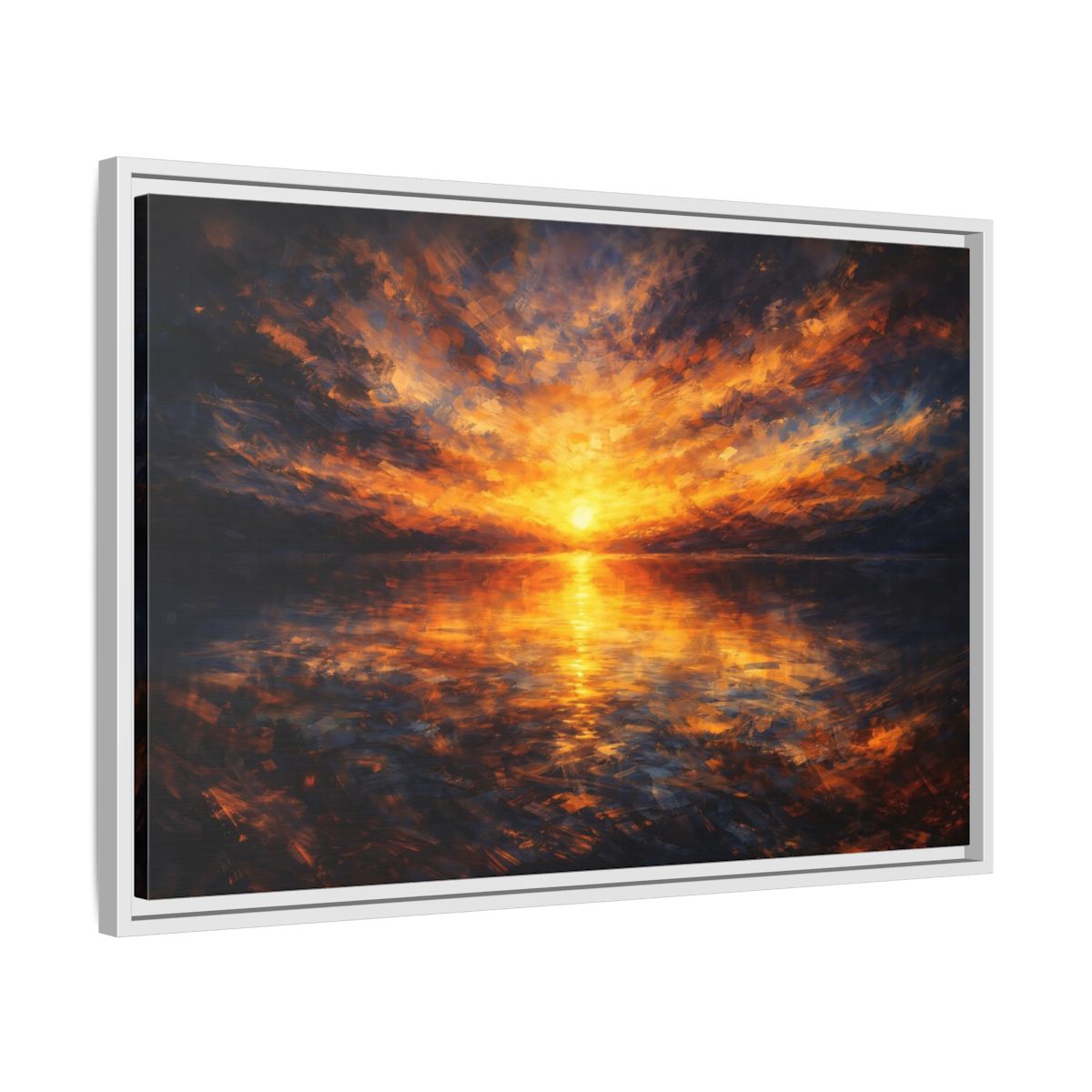 Side Mockup 10. Nature Sunset Orange And Blue shown as stretched canvas wall art