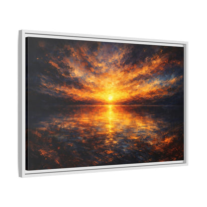Side Mockup 10. Nature Sunset Orange And Blue shown as stretched canvas wall art