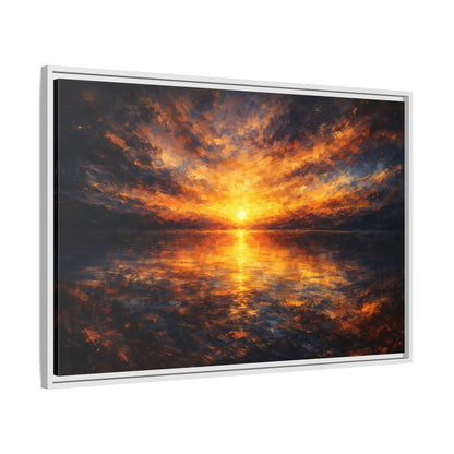 Side Mockup 9. Nature Sunset Orange And Blue shown as stretched canvas wall art