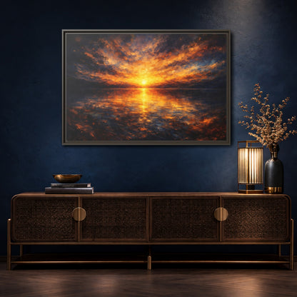 Mockup 4. Nature Sunset Orange And Blue shown as stretched canvas wall art