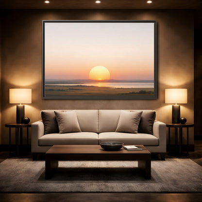 Mockup 2. Nature Sunset Orange Sunset shown as stretched canvas wall art