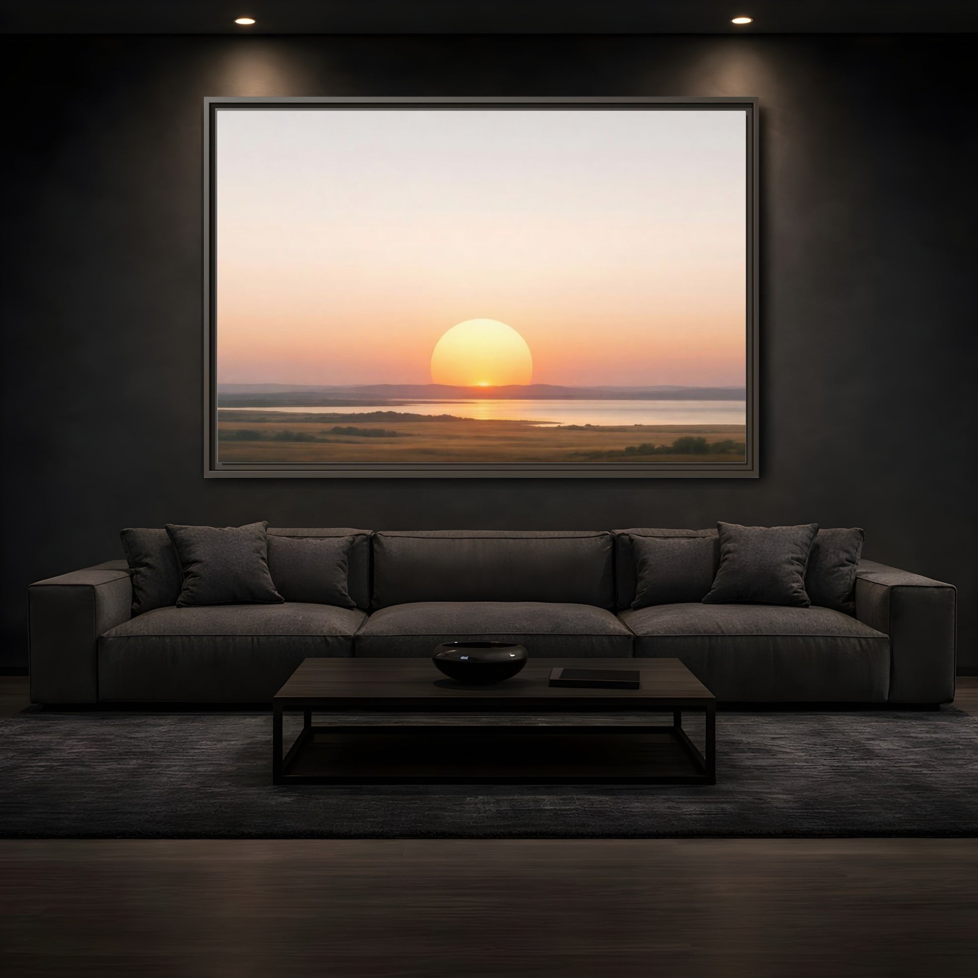 Mockup 3. Nature Sunset Orange Sunset shown as stretched canvas wall art