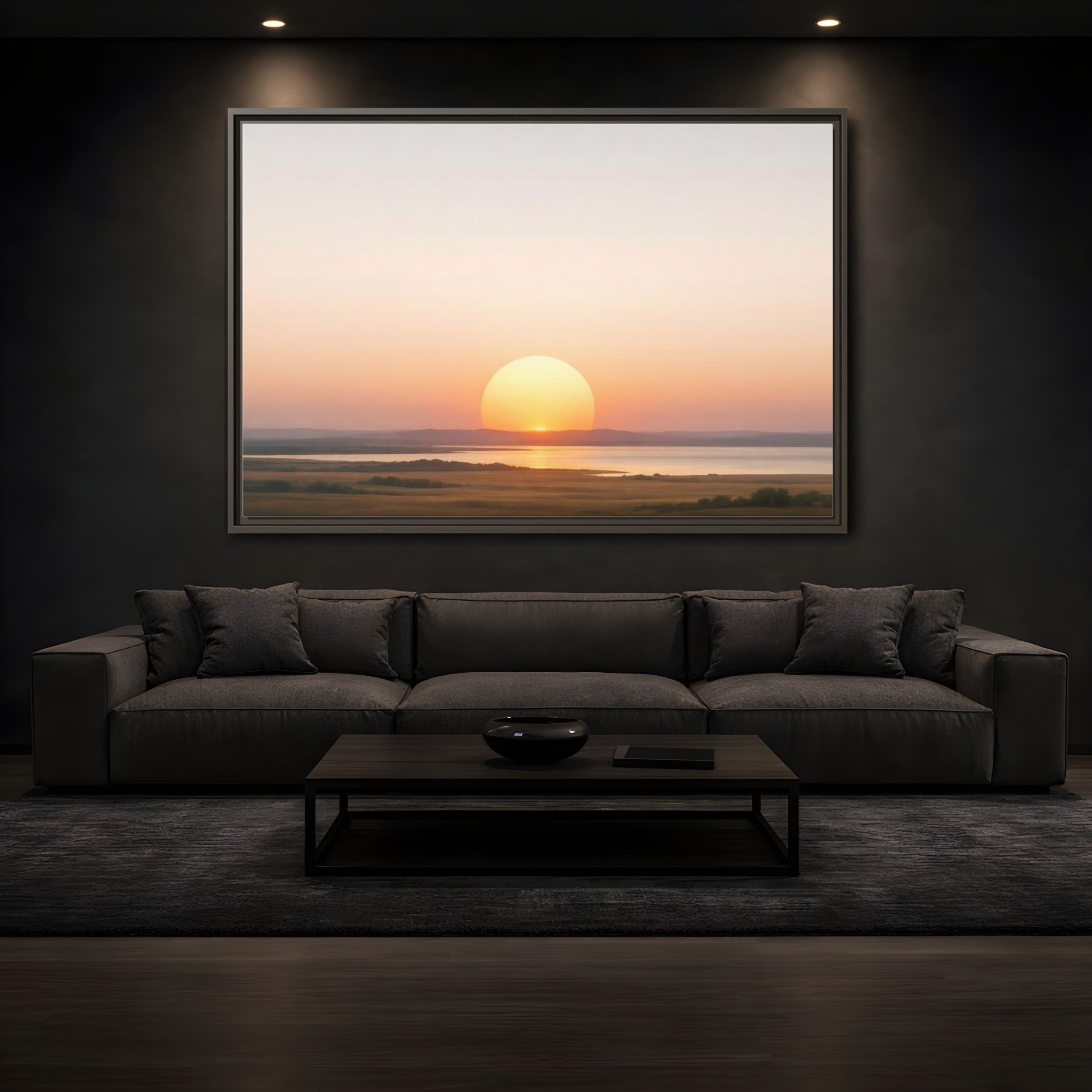 Mockup 3. Nature Sunset Orange Sunset shown as stretched canvas wall art
