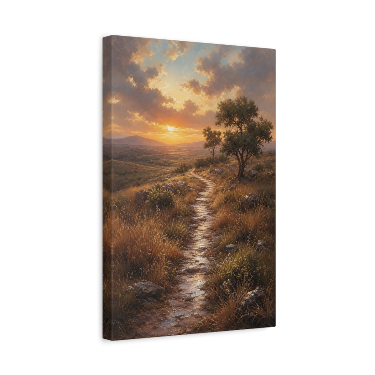 Side Mockup 4. Nature Sunset Path Golden Sunset Path shown as stretched canvas wall art