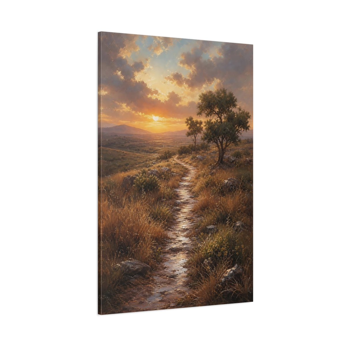 Side Mockup 1. Nature Sunset Path Golden Sunset Path shown as stretched canvas wall art