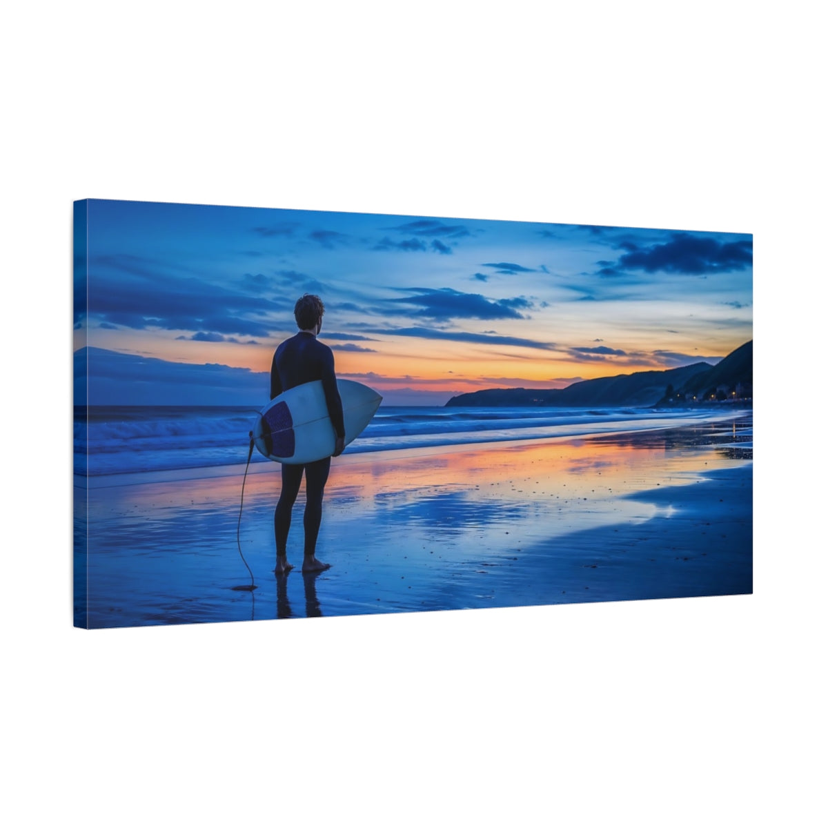 Side Mockup 1. Nature Surfer Blue And Orange shown as canvas print