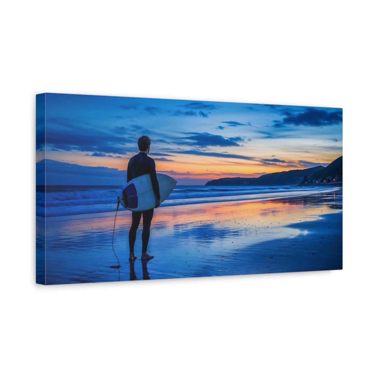 Side Mockup 3. Nature Surfer Blue And Orange shown as canvas print
