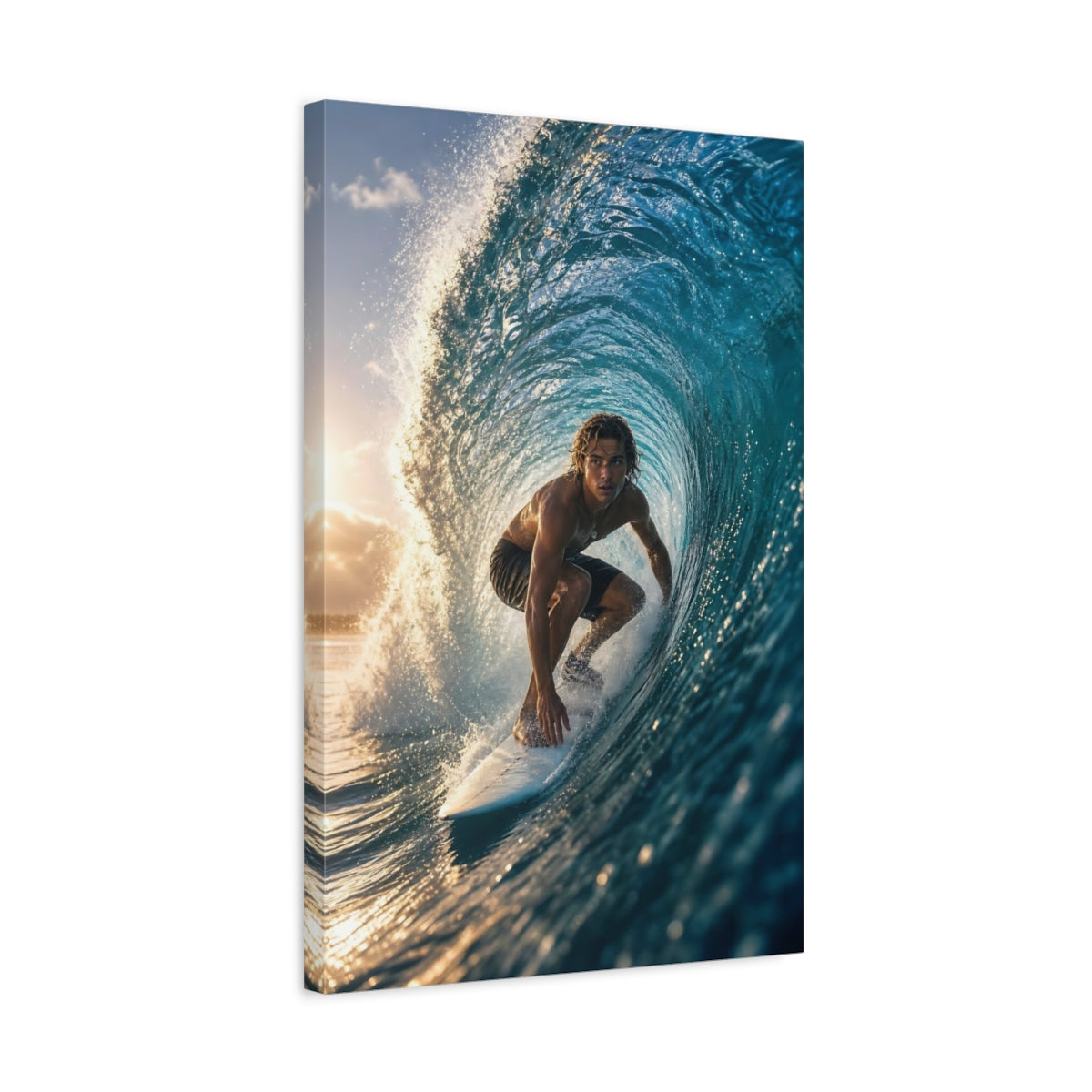 Side Mockup 3. Nature Surfer Blue Ocean Surfer shown as canvas print