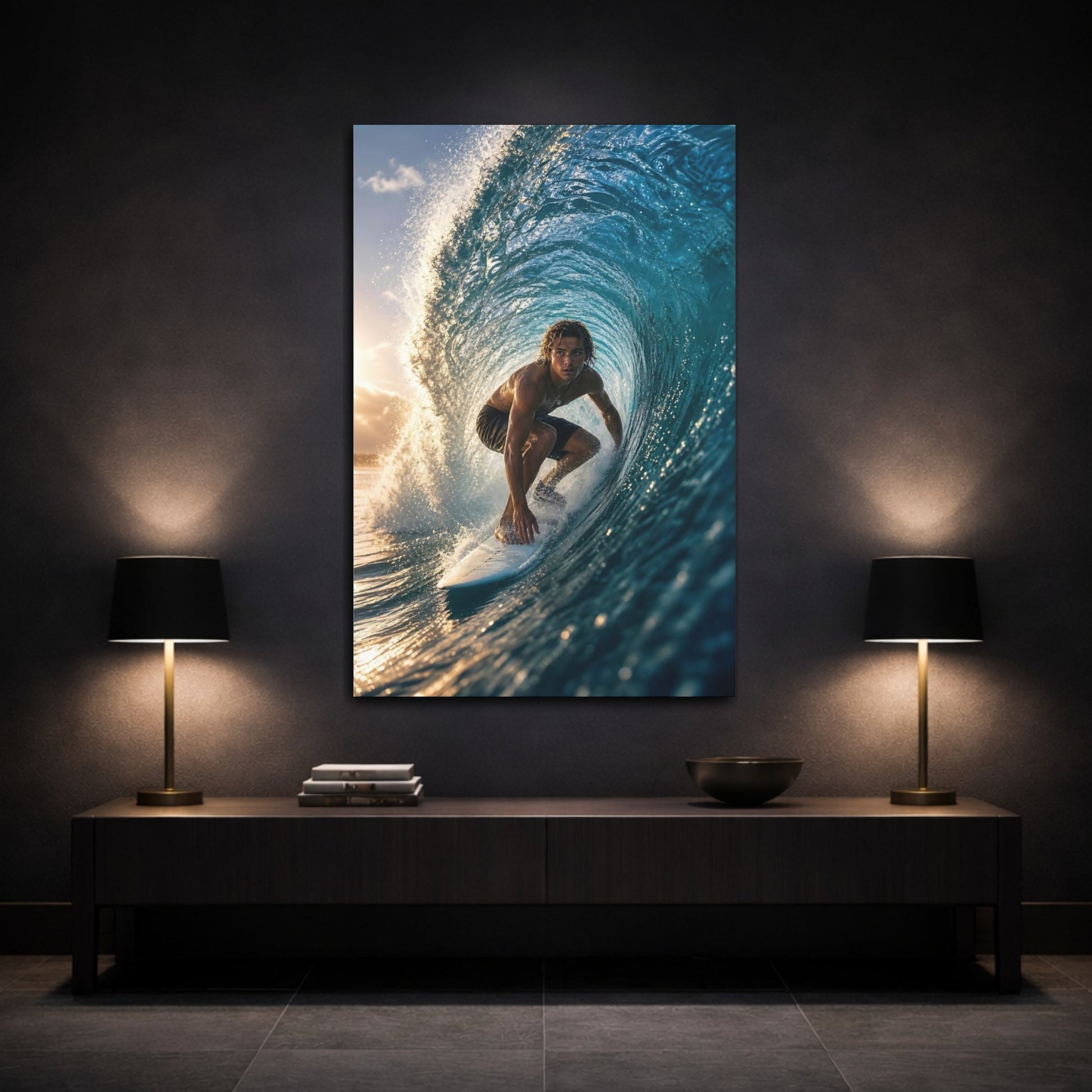 Mockup 3. Nature Surfer Blue Ocean Surfer shown as canvas print