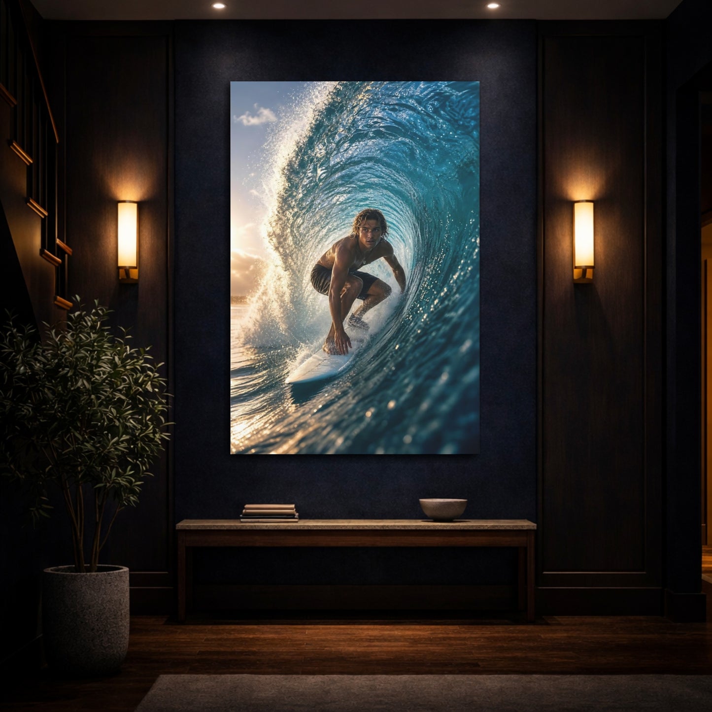 Mockup 4. Nature Surfer Blue Ocean Surfer shown as canvas print