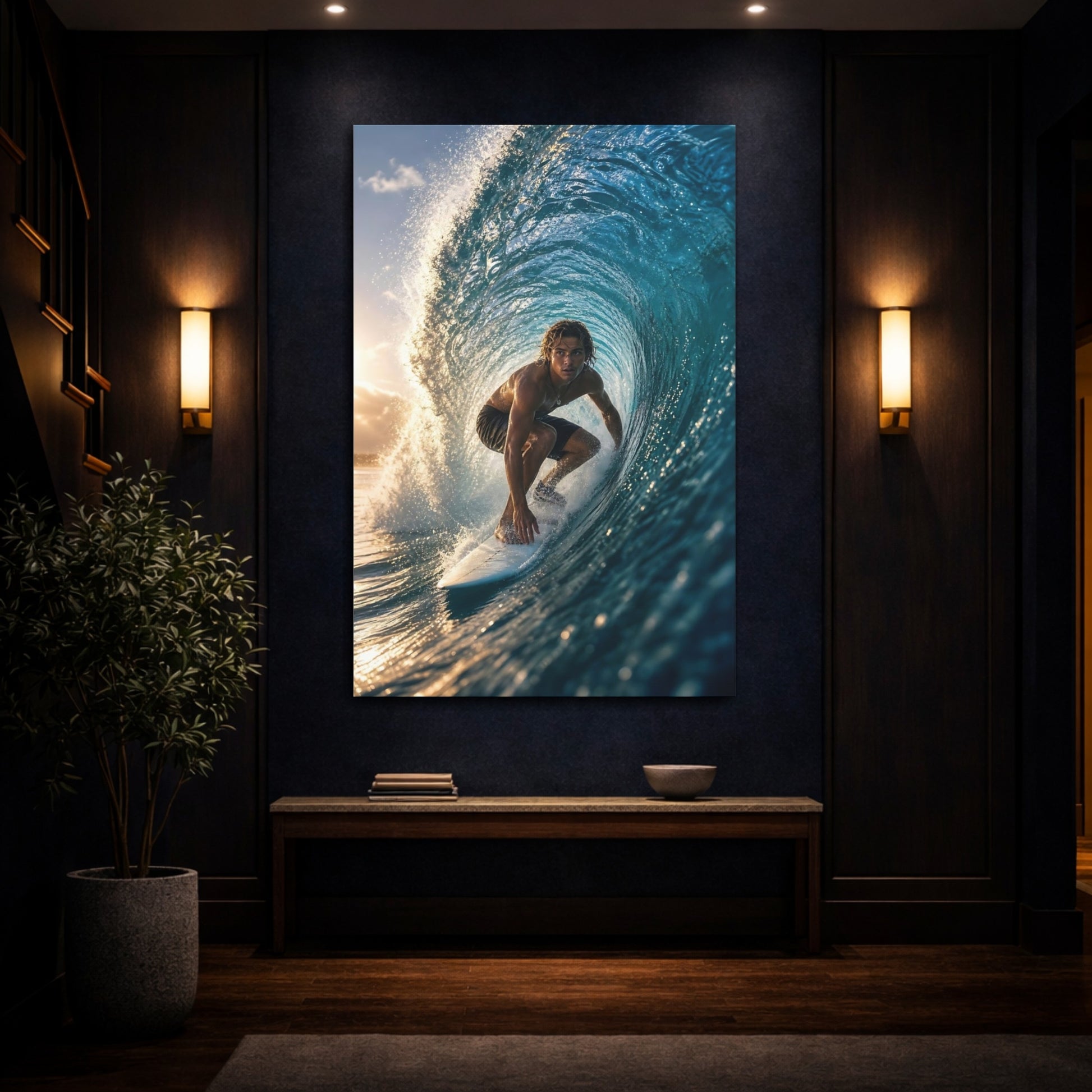 Mockup 4. Nature Surfer Blue Ocean Surfer shown as canvas print
