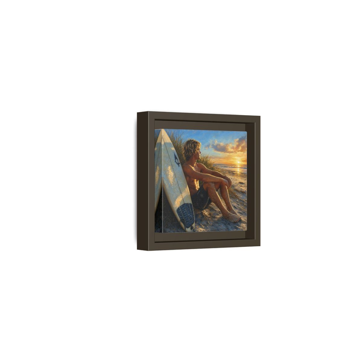 Side Mockup 23. Nature Surfer Surfer Sunset shown as framed canvas print
