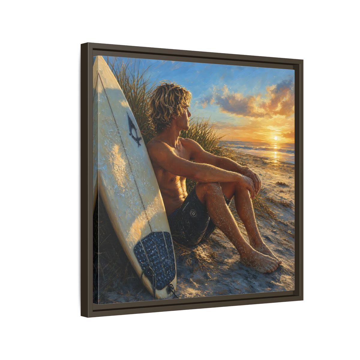 Side Mockup 11. Nature Surfer Surfer Sunset shown as framed canvas print
