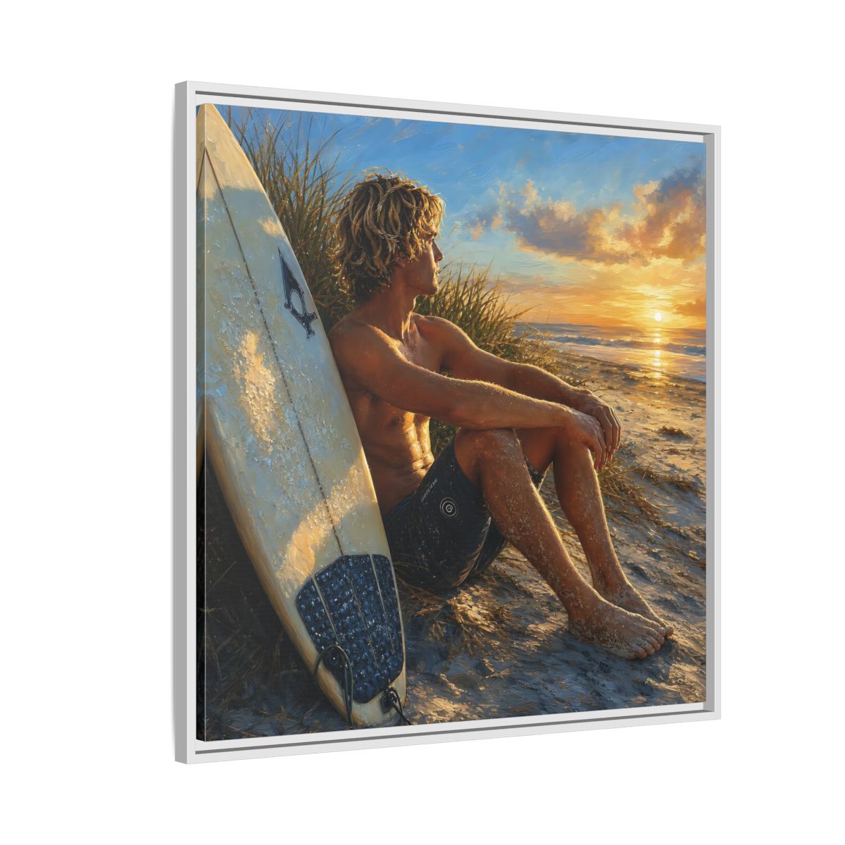Side Mockup 7. Nature Surfer Surfer Sunset shown as framed canvas print