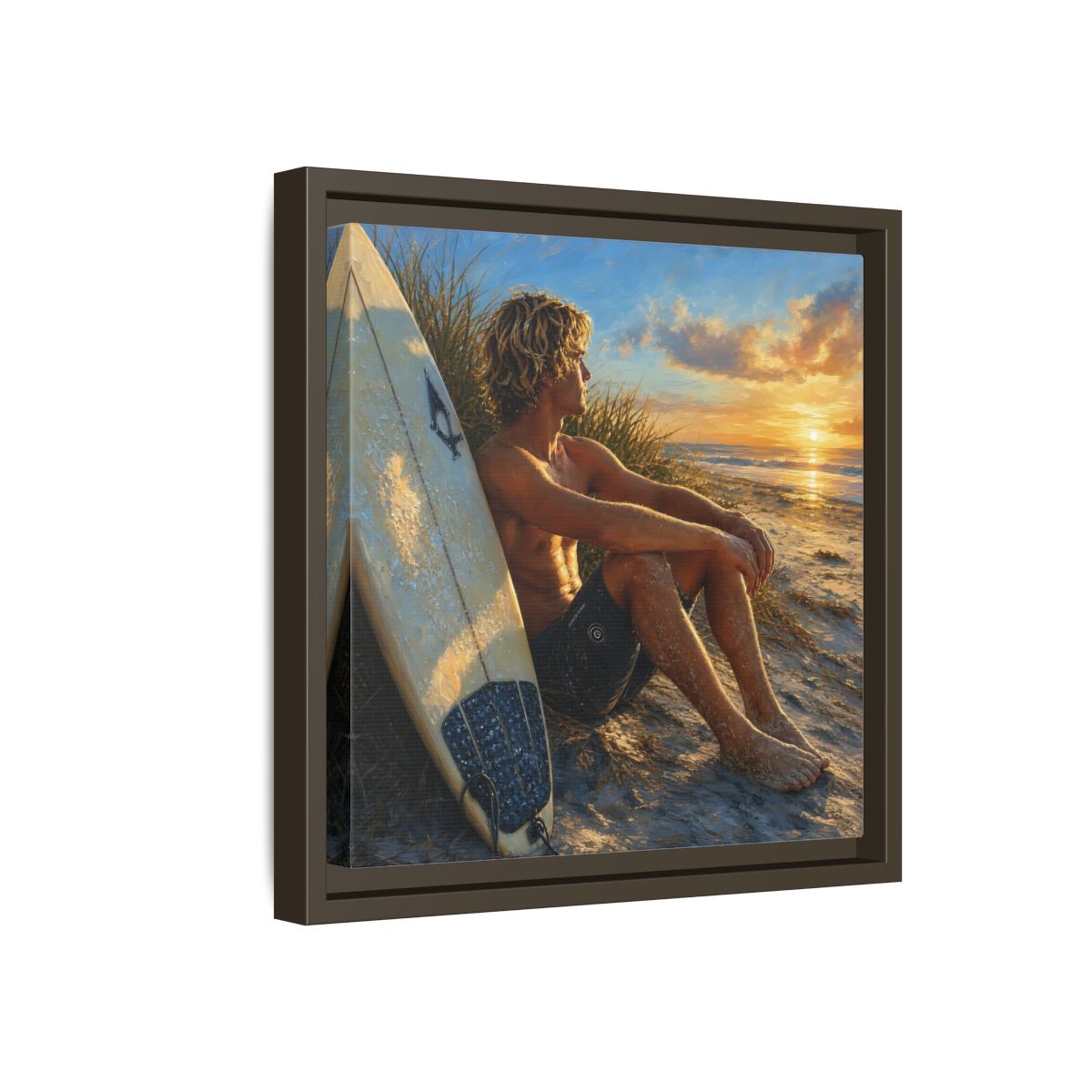 Side Mockup 17. Nature Surfer Surfer Sunset shown as framed canvas print