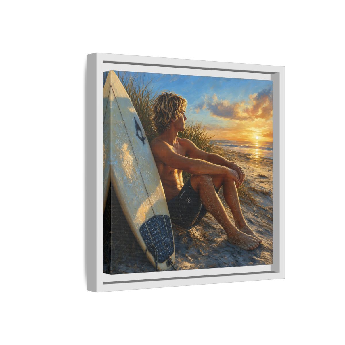 Side Mockup 16. Nature Surfer Surfer Sunset shown as framed canvas print