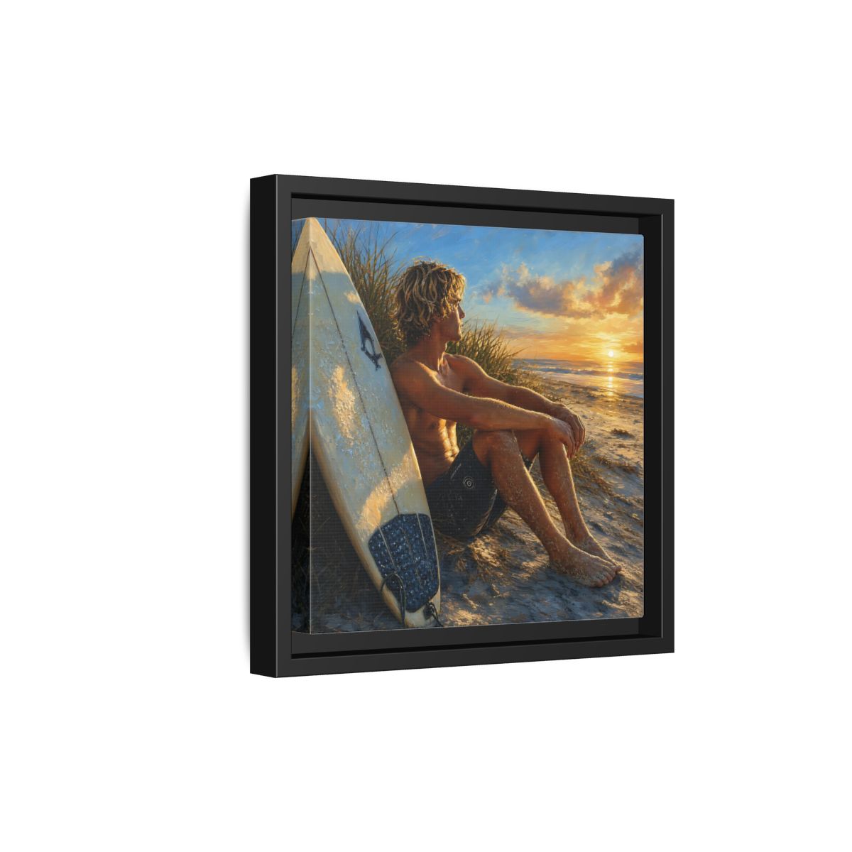 Side Mockup 21. Nature Surfer Surfer Sunset shown as framed canvas print