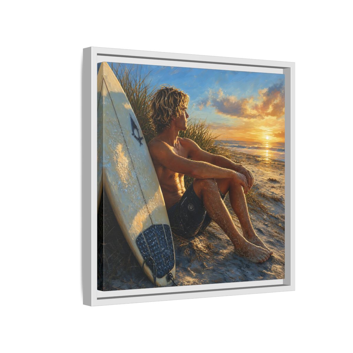 Side Mockup 13. Nature Surfer Surfer Sunset shown as framed canvas print