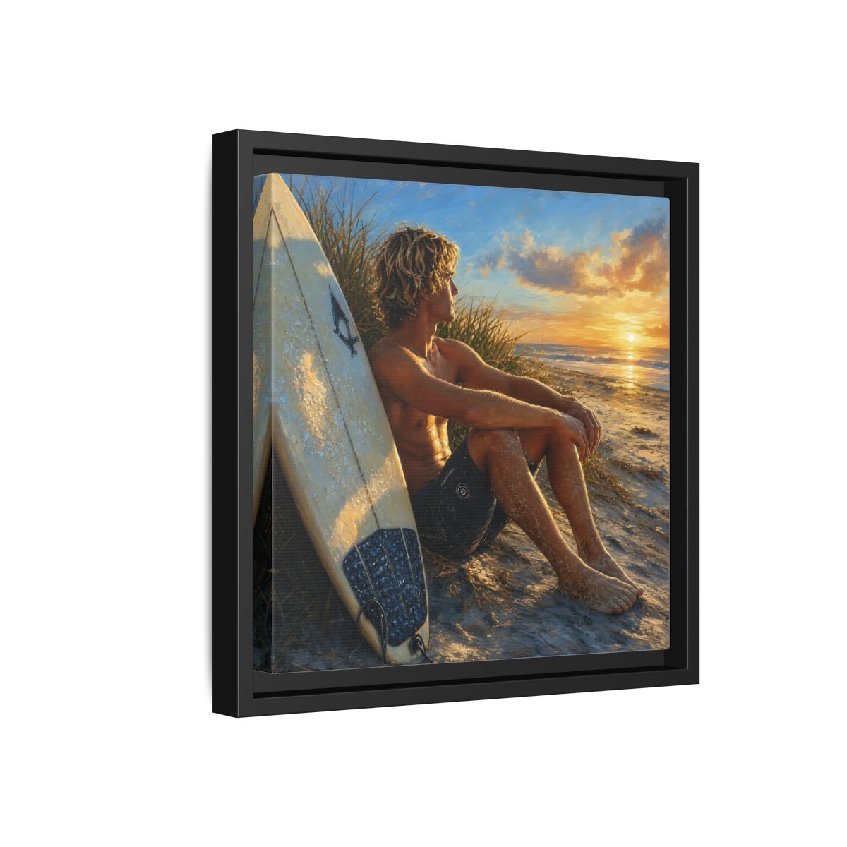 Side Mockup 18. Nature Surfer Surfer Sunset shown as framed canvas print