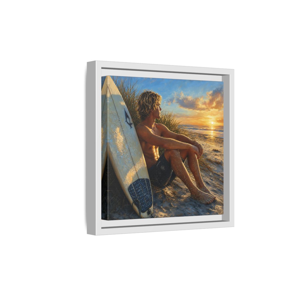 Side Mockup 19. Nature Surfer Surfer Sunset shown as framed canvas print