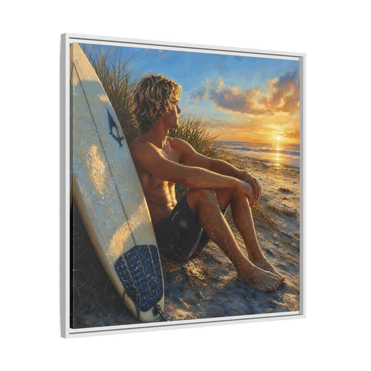 Side Mockup 25. Nature Surfer Surfer Sunset shown as framed canvas print