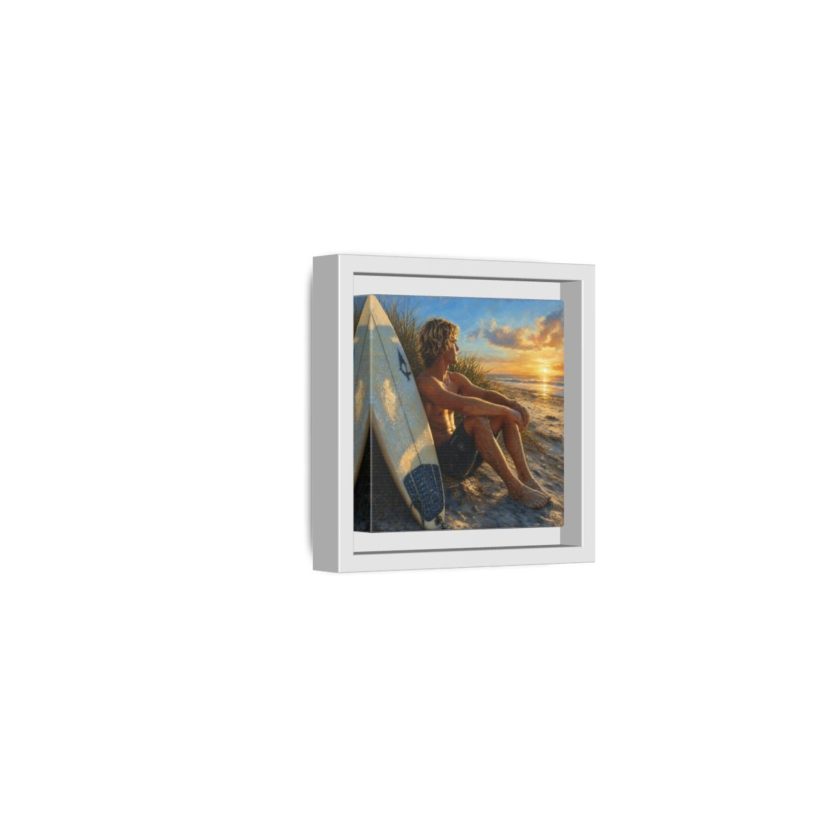 Side Mockup 22. Nature Surfer Surfer Sunset shown as framed canvas print