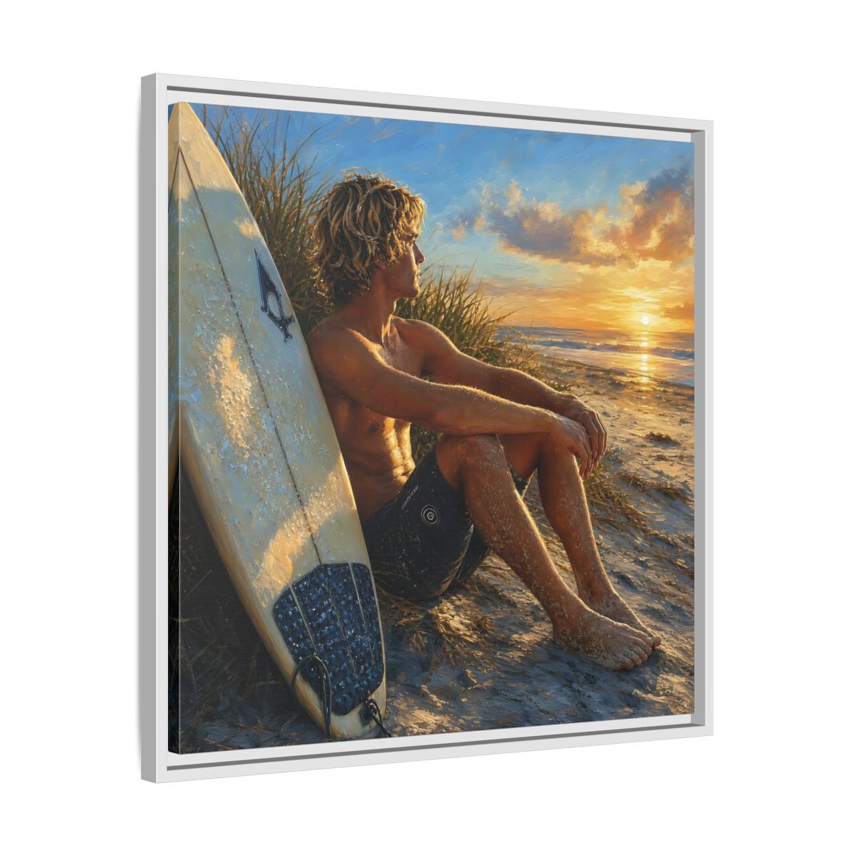Side Mockup 26. Nature Surfer Surfer Sunset shown as framed canvas print
