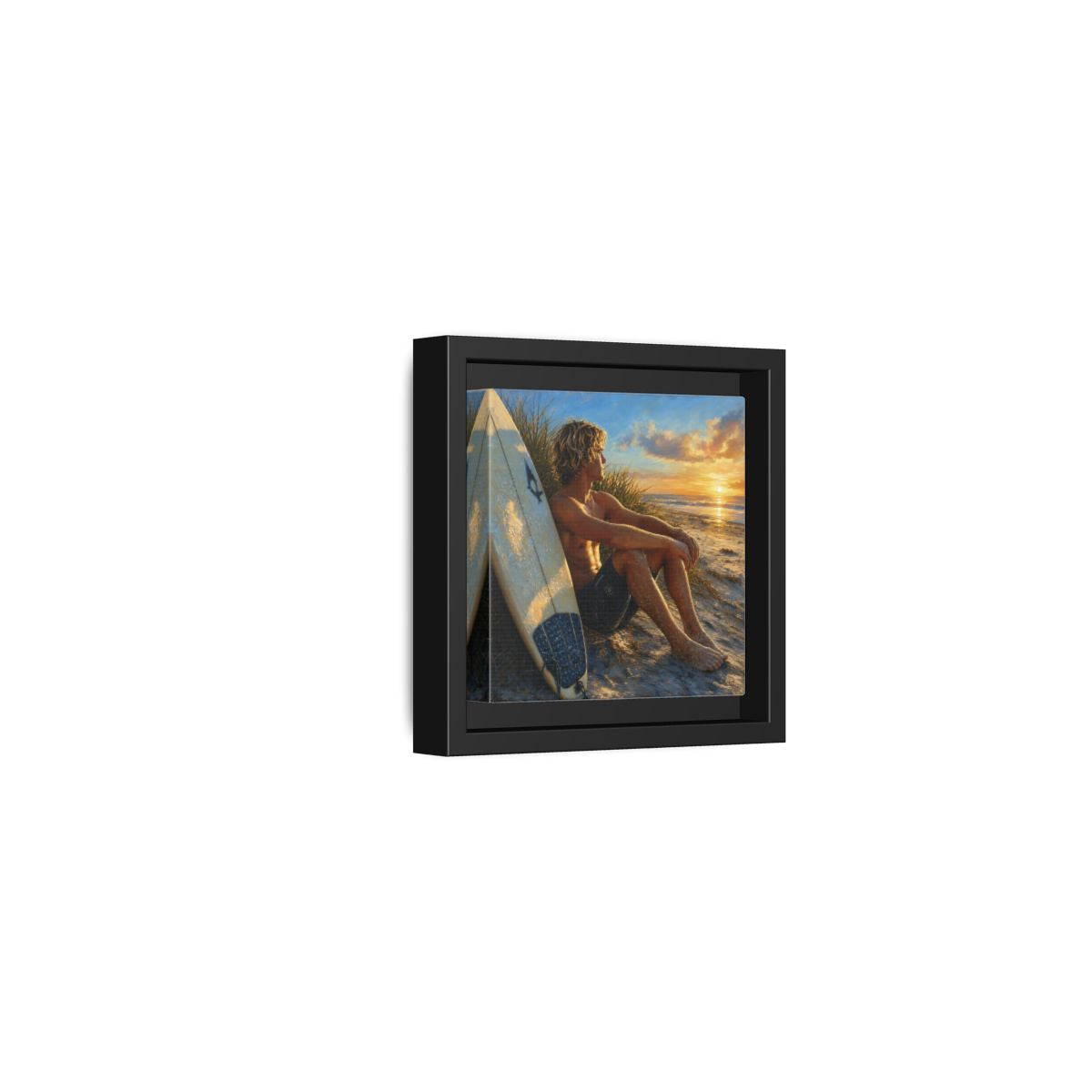 Side Mockup 24. Nature Surfer Surfer Sunset shown as framed canvas print