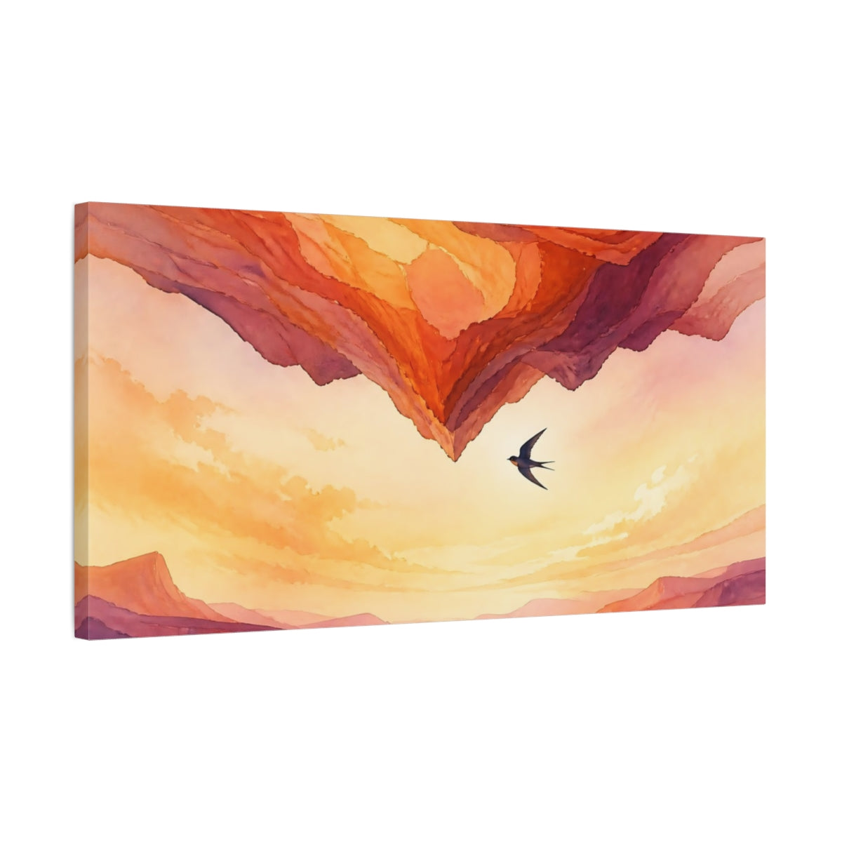 Side Mockup 1. Nature Swallow Over Canyon shown as canvas print