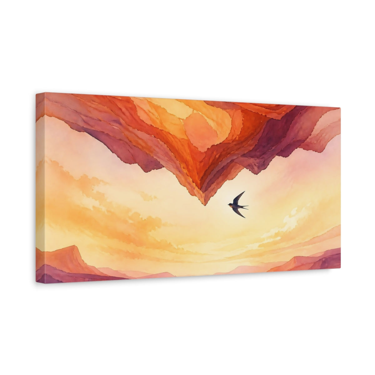 Side Mockup 3. Nature Swallow Over Canyon shown as canvas print