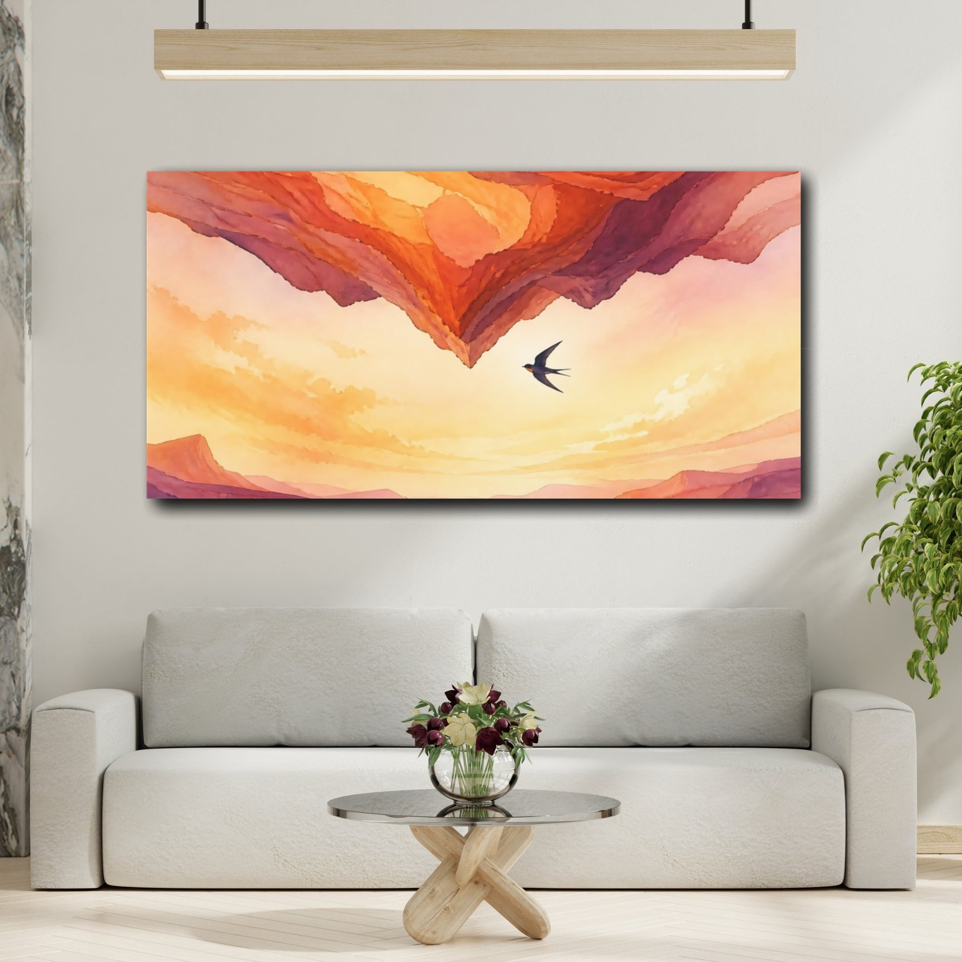 Mockup 2. Nature Swallow Over Canyon shown as canvas print