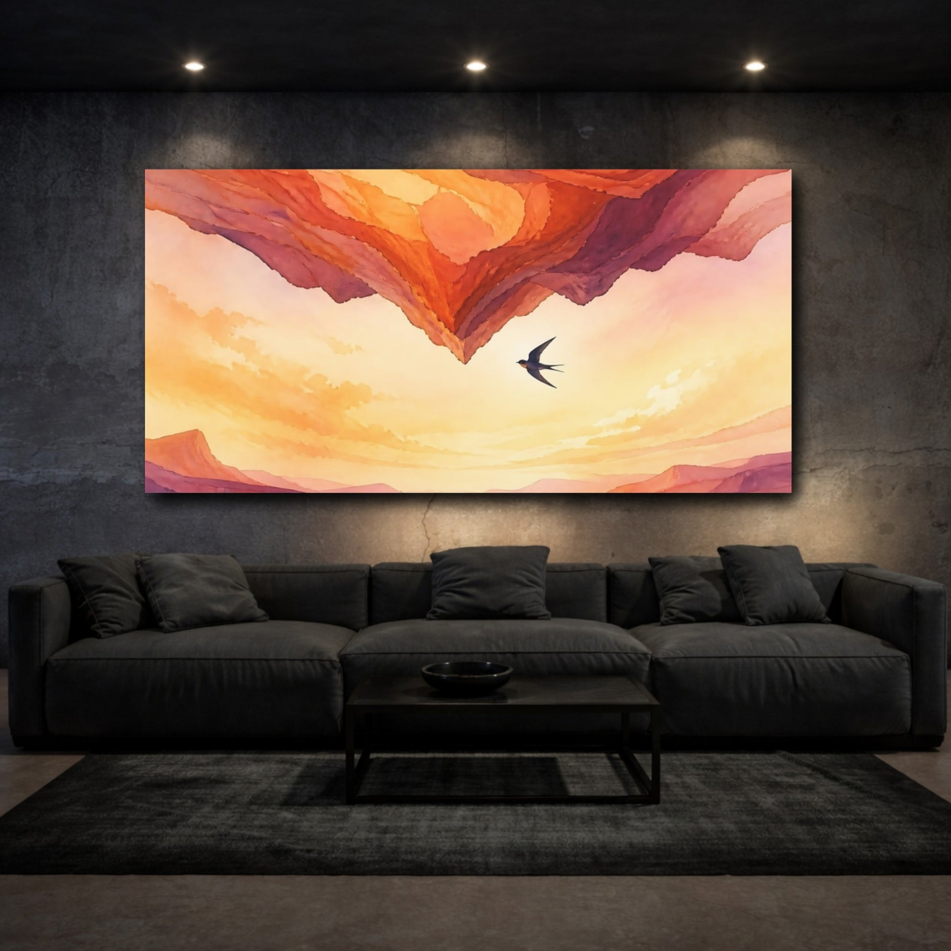 Mockup 3. Nature Swallow Over Canyon shown as canvas print