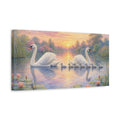 Side Mockup 3. Nature Swan Family Swans Sunset Lake shown as stretched canvas wall art