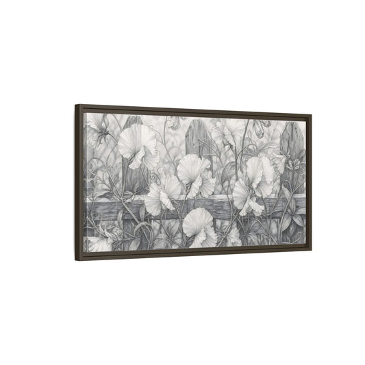 Main Mockup. Nature Sweet Peas Monochrome Floral shown as stretched canvas wall art