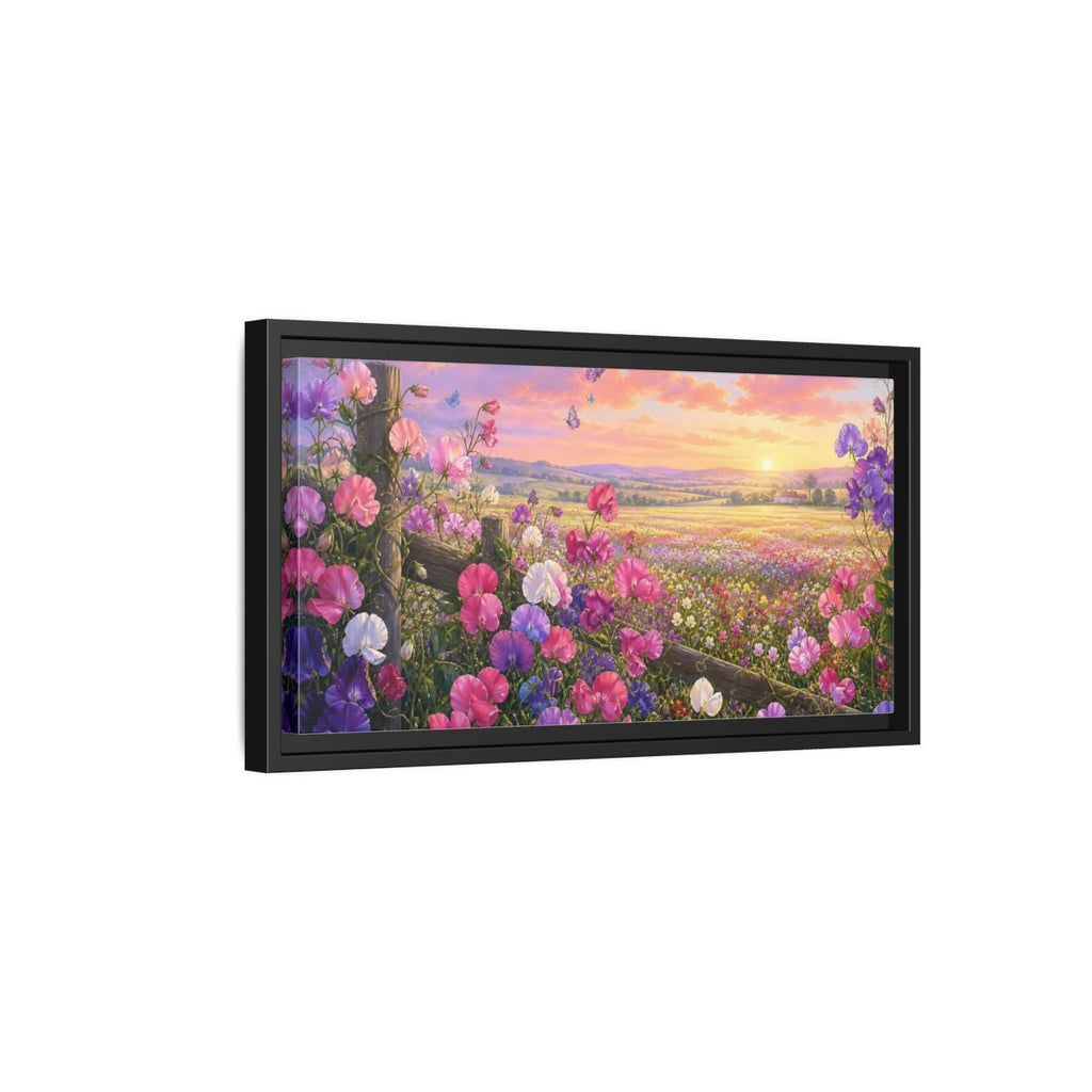 Side Mockup 8. Nature Sweet Peas Pastel Flower Field shown as stretched canvas wall art