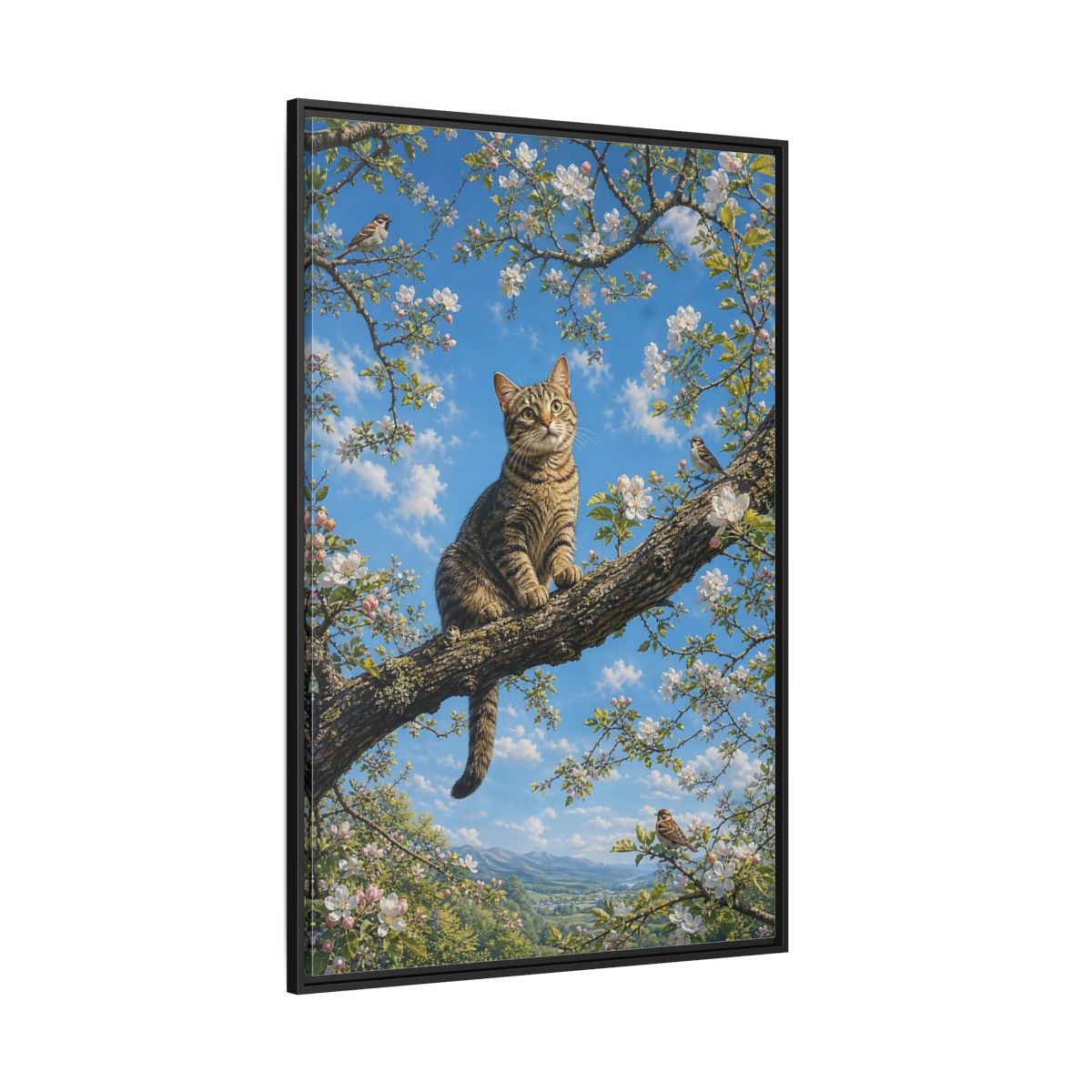 Nature Tabby Cat Spring Framed Canvas Wall Art - Realistic Living Room shown as canvas wall art