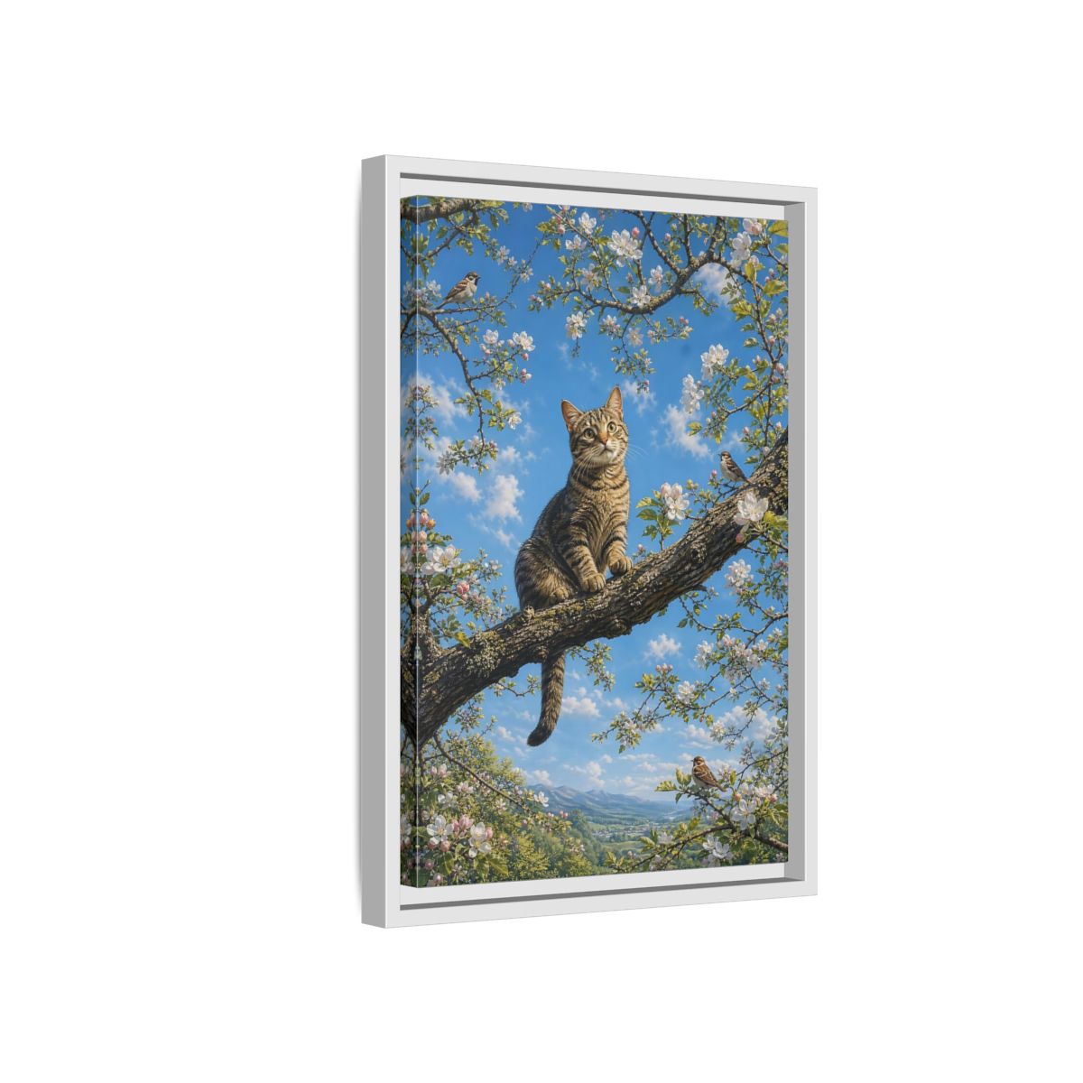 Nature Tabby Cat Spring Framed Canvas Wall Art - Realistic Living Room shown as canvas wall art